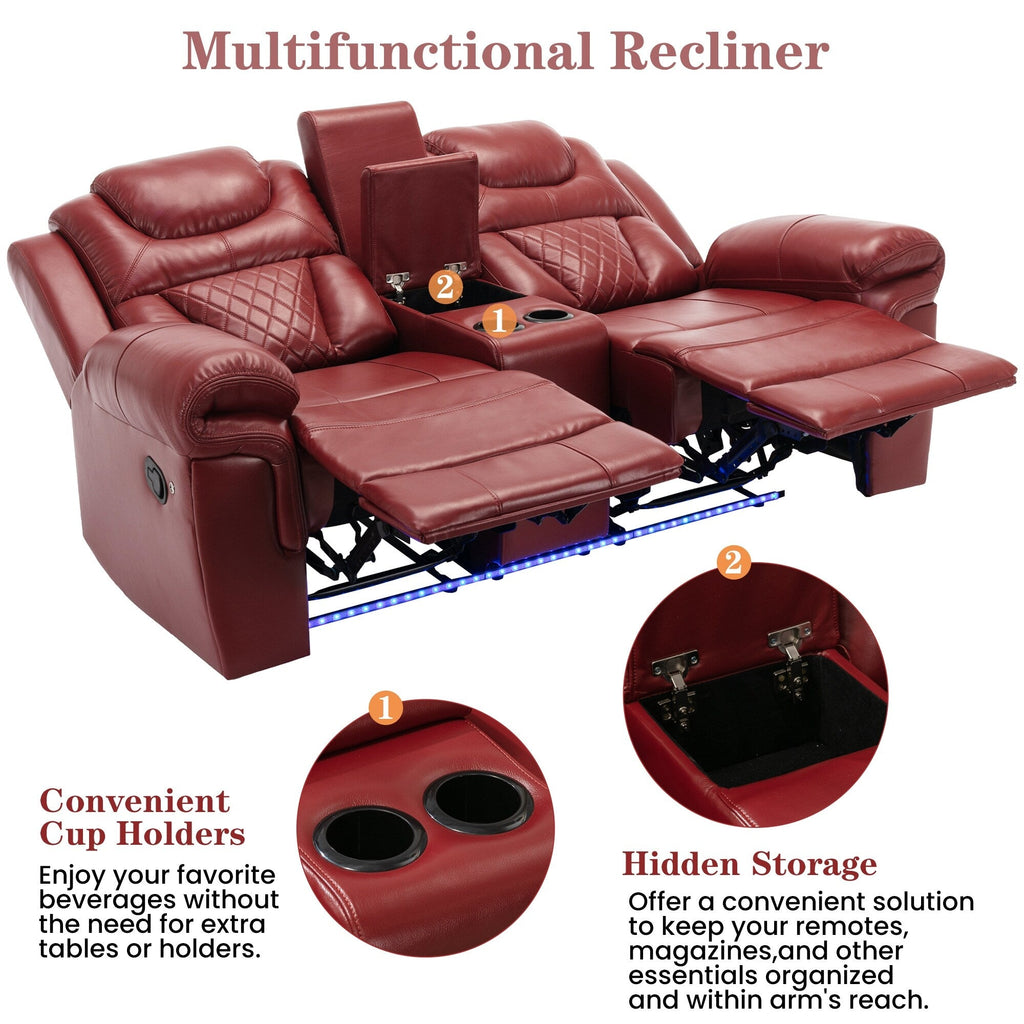 Ensemble de canapés inclinables 3 pièces Roomfitters avec fauteuils inclinables manuels, rangement dans la console centrale et éclairage d'ambiance doux