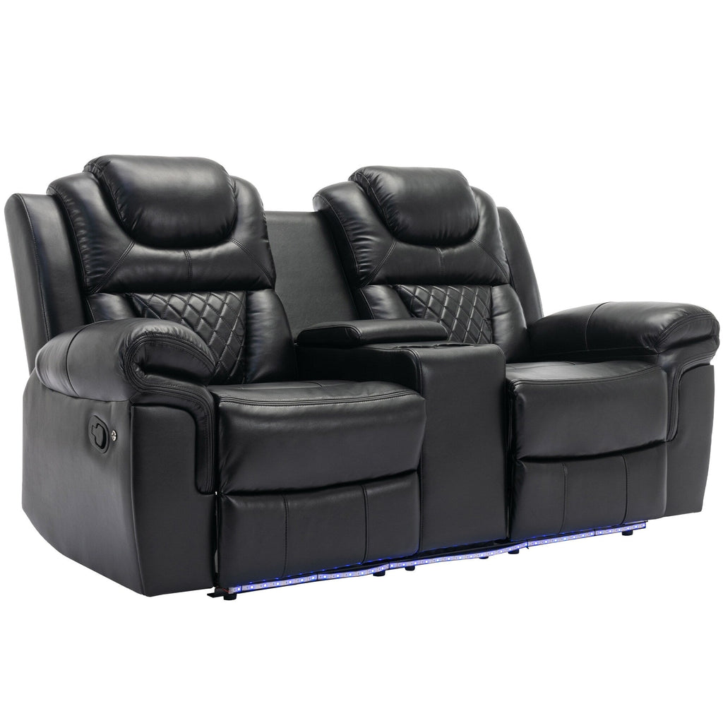 Ensemble de canapés inclinables 3 pièces Roomfitters avec fauteuils inclinables manuels, rangement dans la console centrale et éclairage d'ambiance doux