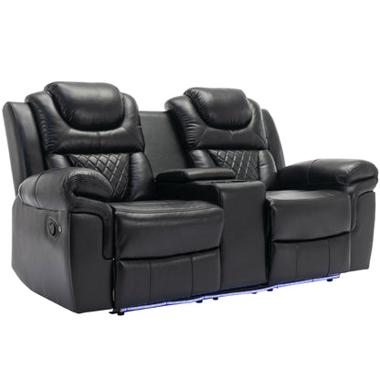 Ensemble de canapés inclinables 3 pièces Roomfitters avec fauteuils inclinables manuels, rangement dans la console centrale et éclairage d'ambiance doux