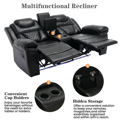 Ensemble de canapés inclinables 3 pièces Roomfitters avec fauteuils inclinables manuels, rangement dans la console centrale et éclairage d'ambiance doux