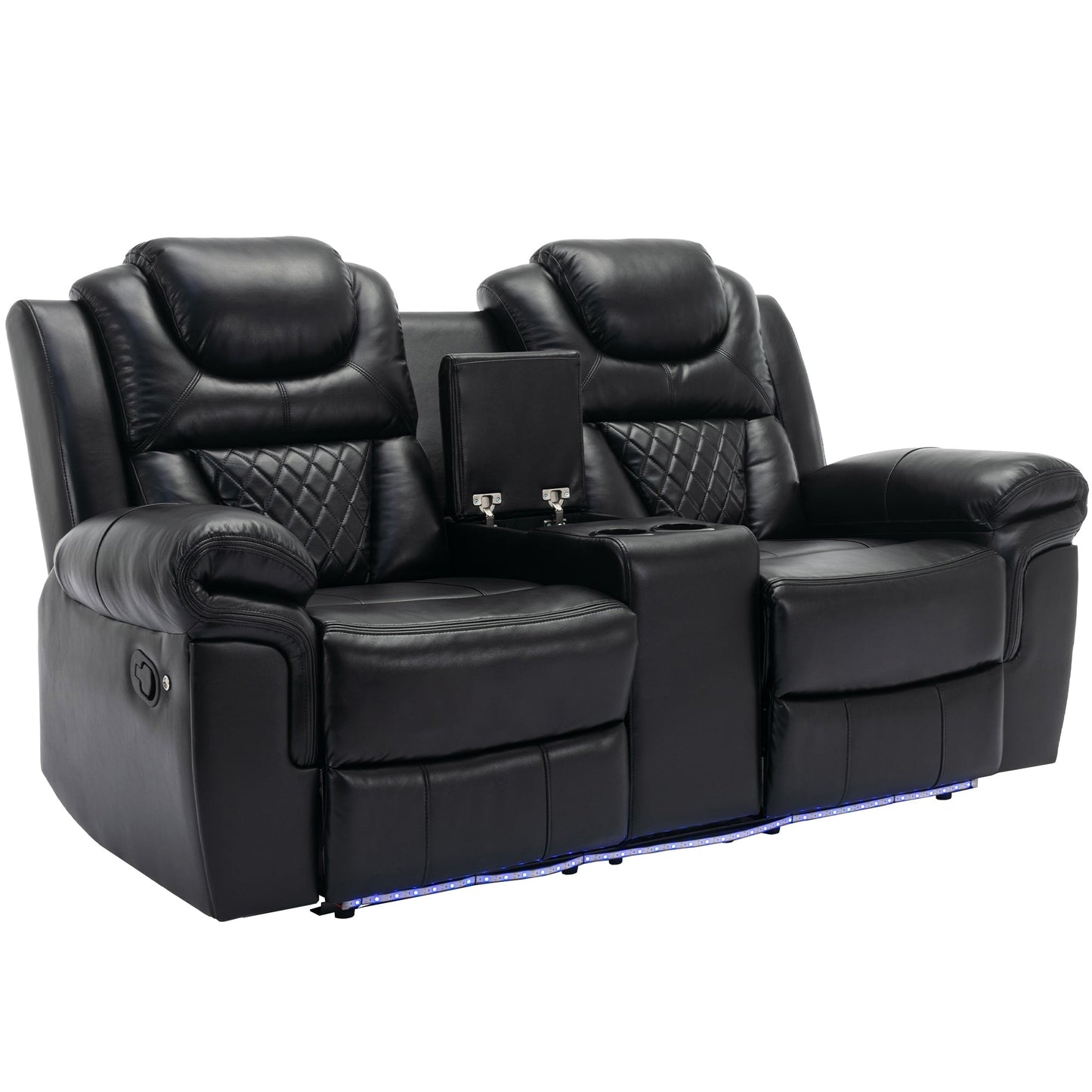 Ensemble de canapés inclinables 3 pièces Roomfitters avec fauteuils inclinables manuels, rangement dans la console centrale et éclairage d'ambiance doux