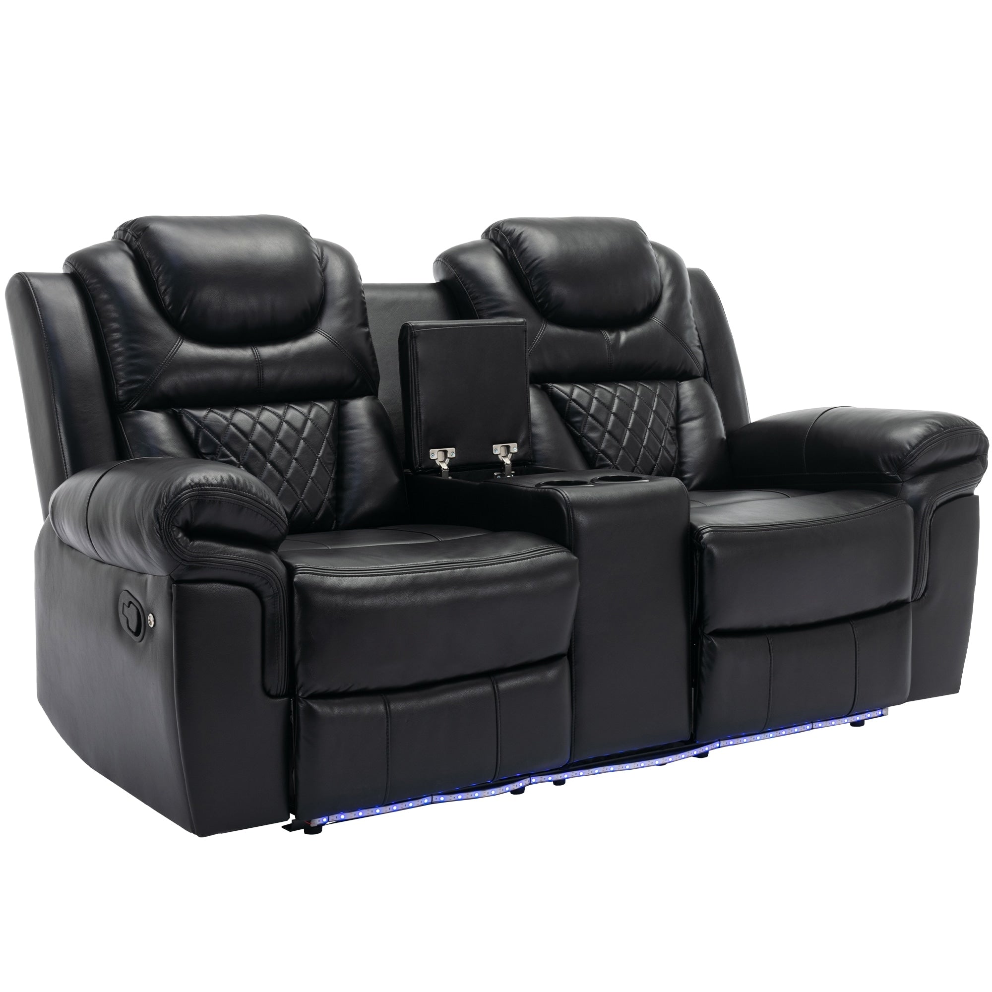 Ensemble de canapés inclinables 3 pièces Roomfitters avec fauteuils inclinables manuels, rangement dans la console centrale et éclairage d'ambiance doux