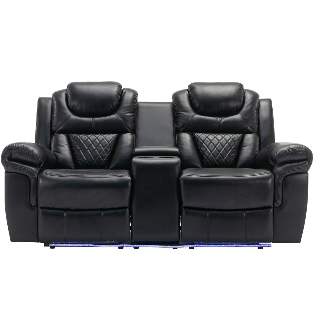 Ensemble de canapés inclinables 3 pièces Roomfitters avec fauteuils inclinables manuels, rangement dans la console centrale et éclairage d'ambiance doux