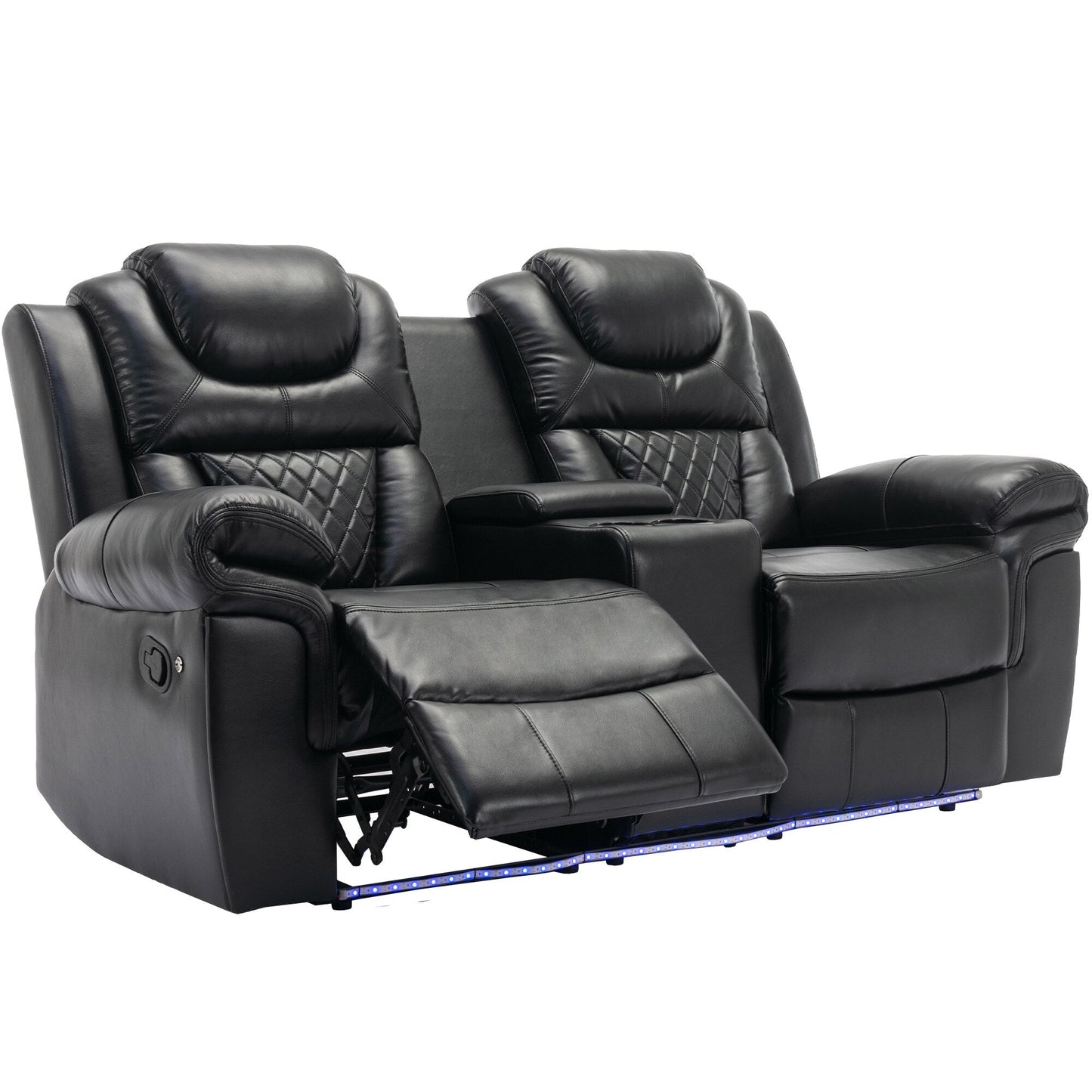 Ensemble de canapés inclinables 3 pièces Roomfitters avec fauteuils inclinables manuels, rangement dans la console centrale et éclairage d'ambiance doux