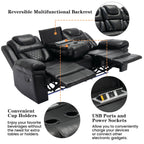 Ensemble de canapés inclinables 3 pièces Roomfitters avec fauteuils inclinables manuels, rangement dans la console centrale et éclairage d'ambiance doux