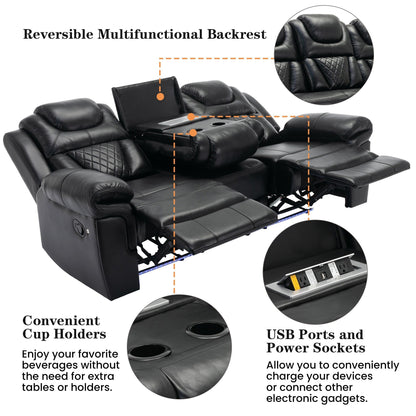 Ensemble de canapés inclinables 3 pièces Roomfitters avec fauteuils inclinables manuels, rangement dans la console centrale et éclairage d'ambiance doux