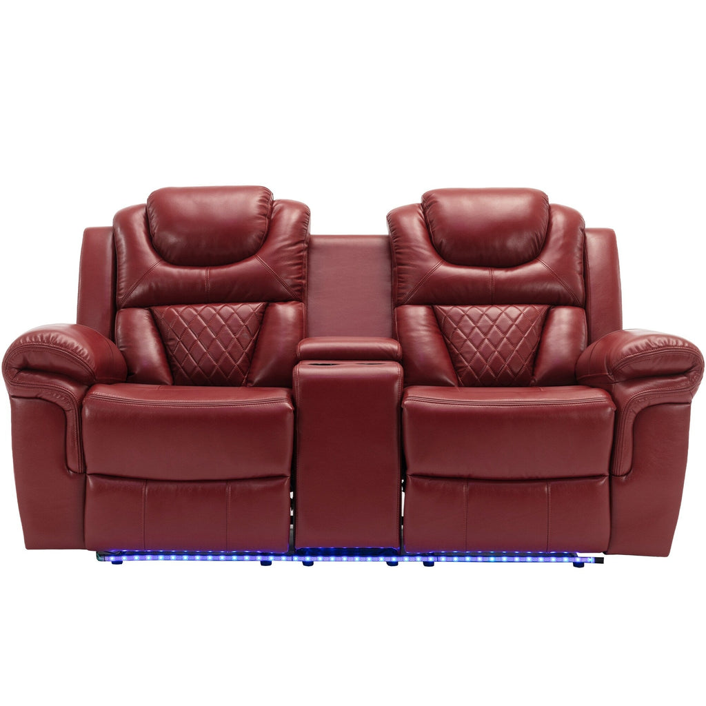 Ensemble de canapés inclinables 3 pièces Roomfitters avec fauteuils inclinables manuels, rangement dans la console centrale et éclairage d'ambiance doux