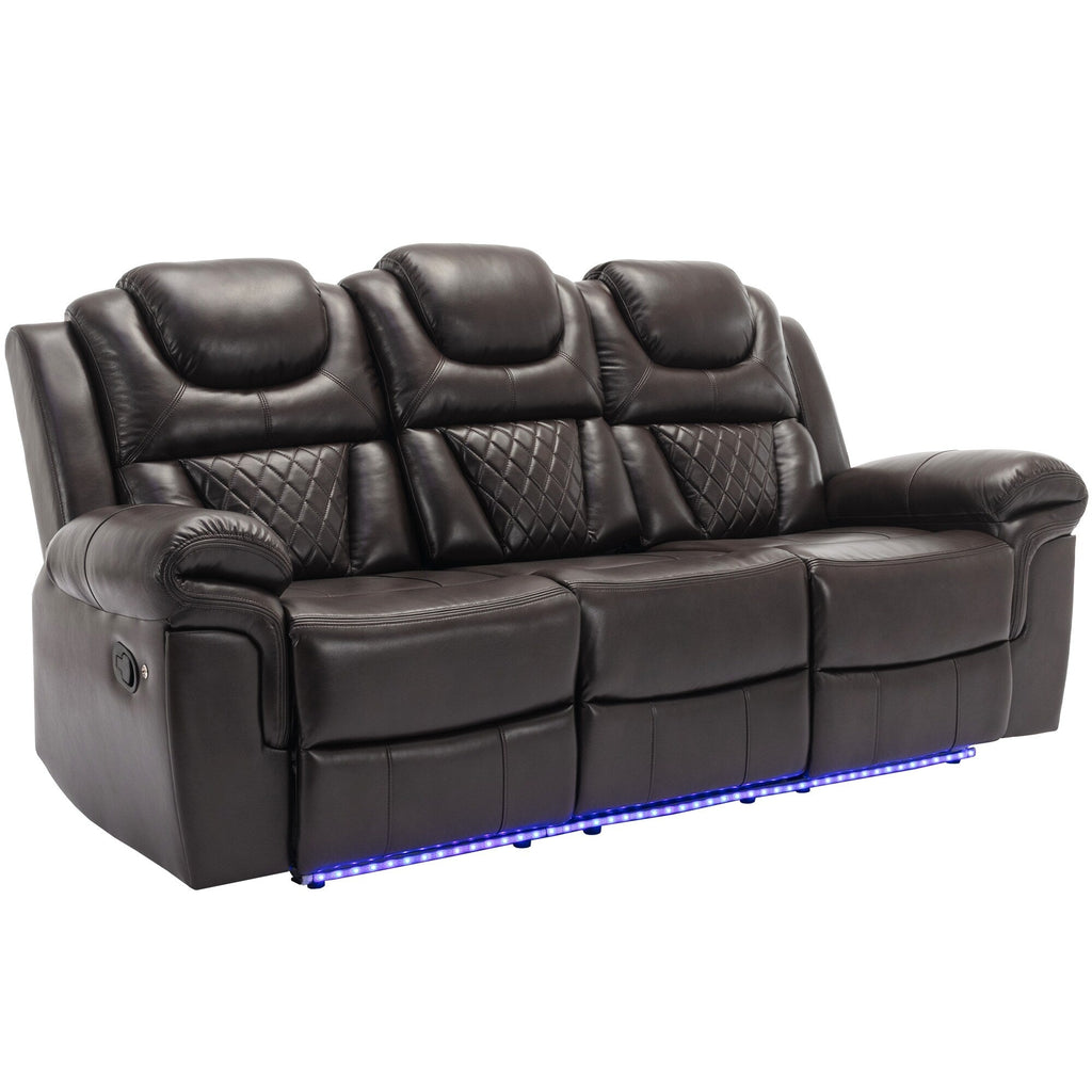 Ensemble de canapés inclinables 3 pièces Roomfitters avec fauteuils inclinables manuels, rangement dans la console centrale et éclairage d'ambiance doux