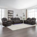 Ensemble de canapés inclinables 3 pièces Roomfitters avec fauteuils inclinables manuels, rangement dans la console centrale et éclairage d'ambiance doux
