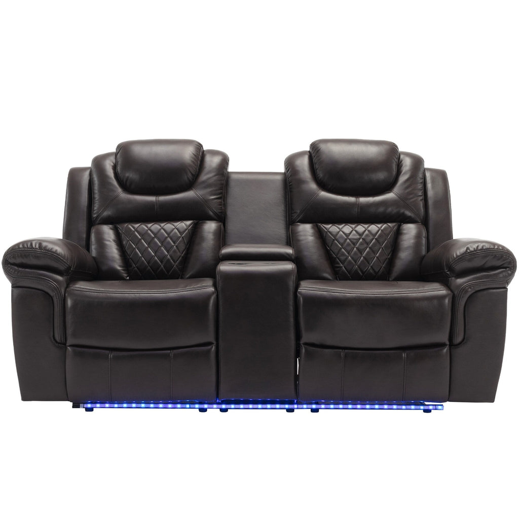 Ensemble de canapés inclinables 3 pièces Roomfitters avec fauteuils inclinables manuels, rangement dans la console centrale et éclairage d'ambiance doux
