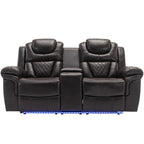 Ensemble de canapés inclinables 3 pièces Roomfitters avec fauteuils inclinables manuels, rangement dans la console centrale et éclairage d'ambiance doux