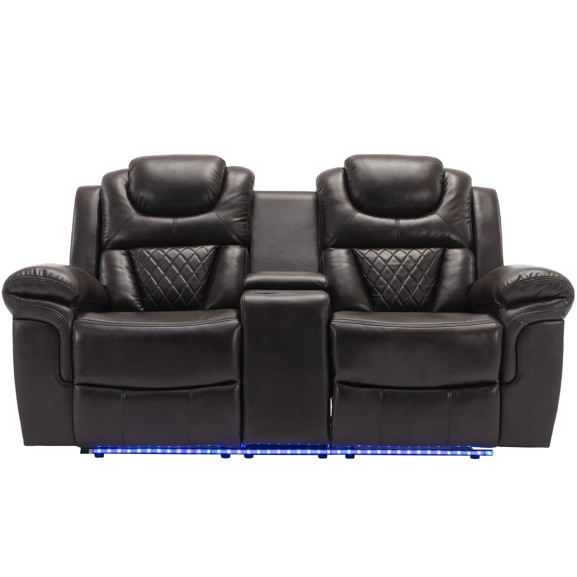 Ensemble de canapés inclinables 3 pièces Roomfitters avec fauteuils inclinables manuels, rangement dans la console centrale et éclairage d'ambiance doux