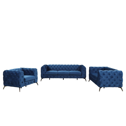 Ensemble de canapés rembourrés en velours 3 pièces Roomfitters avec pieds en métal robustes, comprenant un canapé trois places, une causeuse et une chaise simple