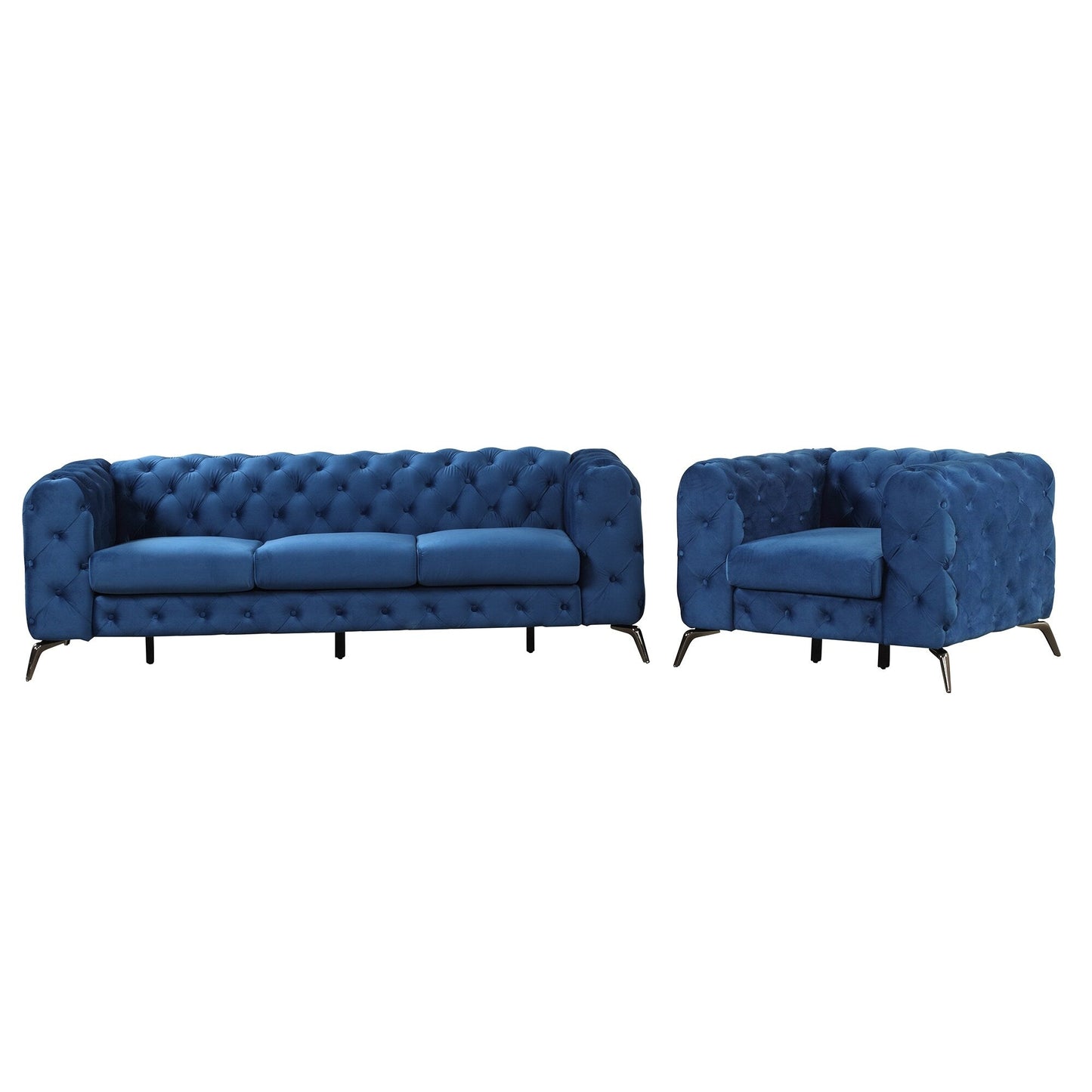 Ensemble de canapés rembourrés en velours 3 pièces Roomfitters avec pieds en métal robustes, comprenant un canapé trois places, une causeuse et une chaise simple