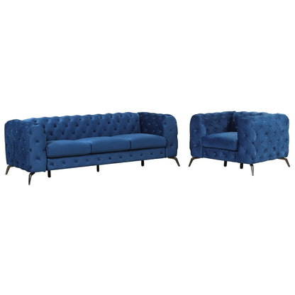 Ensemble de canapés rembourrés en velours 3 pièces Roomfitters avec pieds en métal robustes, comprenant un canapé trois places, une causeuse et une chaise simple