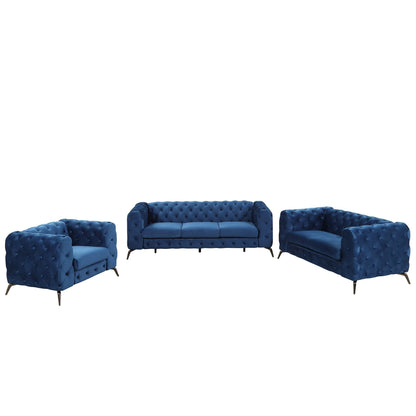 Ensemble de canapés rembourrés en velours 3 pièces Roomfitters avec pieds en métal robustes, comprenant un canapé trois places, une causeuse et une chaise simple