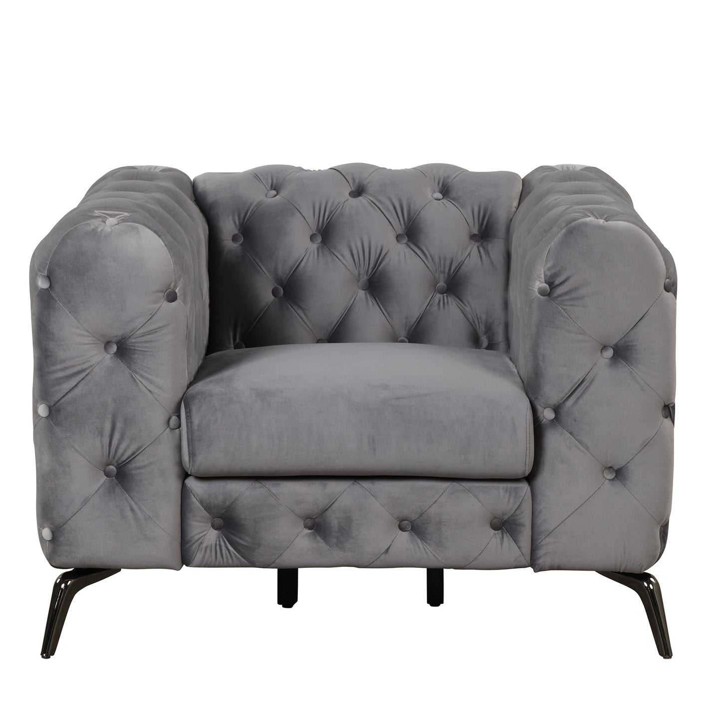 Ensemble de canapés rembourrés en velours 3 pièces Roomfitters avec pieds en métal robustes, comprenant un canapé trois places, une causeuse et une chaise simple