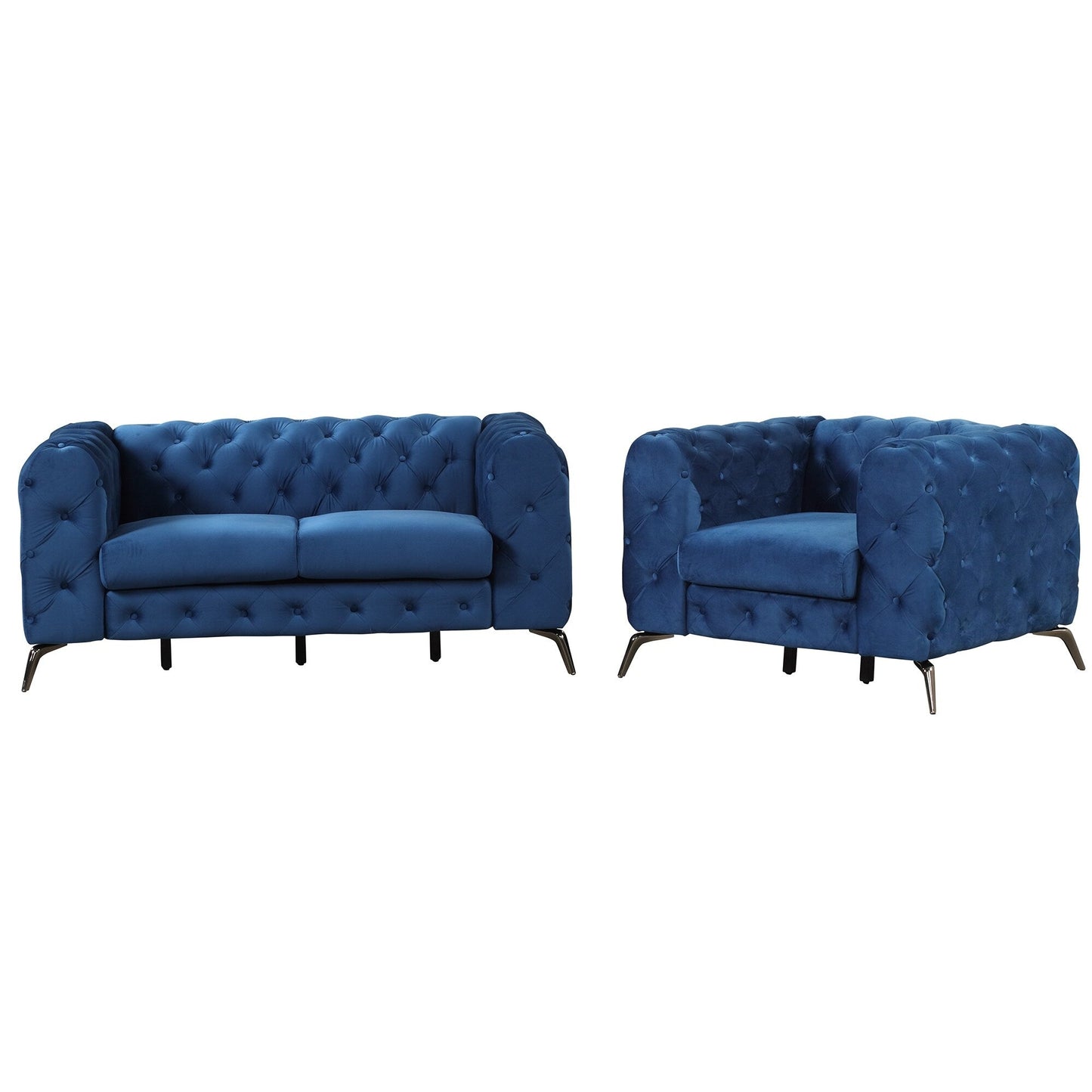 Ensemble de canapés rembourrés en velours 3 pièces Roomfitters avec pieds en métal robustes, comprenant un canapé trois places, une causeuse et une chaise simple