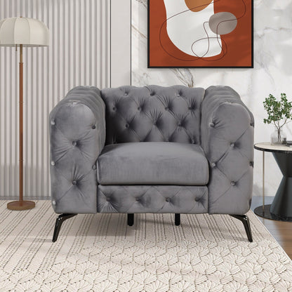 Ensemble de canapés rembourrés en velours 3 pièces Roomfitters avec pieds en métal robustes, comprenant un canapé trois places, une causeuse et une chaise simple
