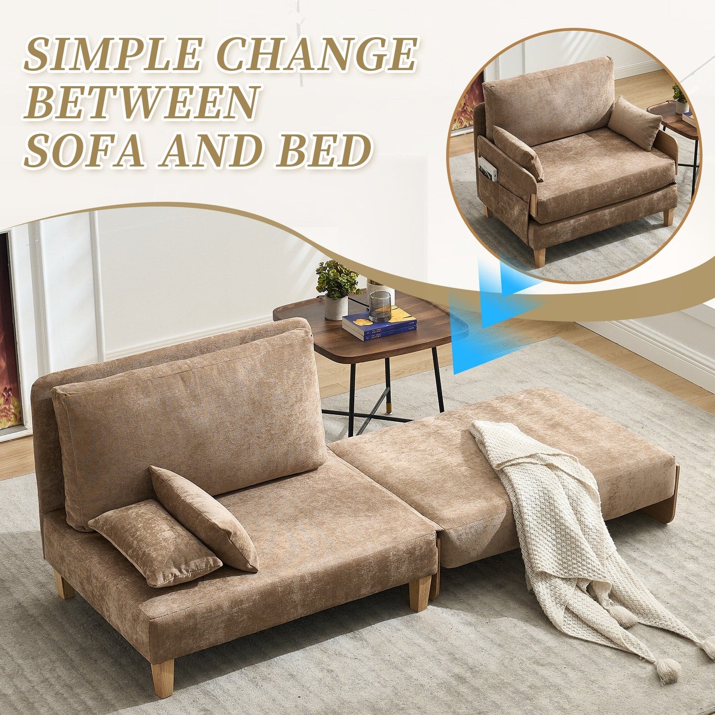 Canapé-lit inclinable pliable 3 en 1 Roomfitters, convertible avec oreillers pour petits espaces, chambre ou bureau