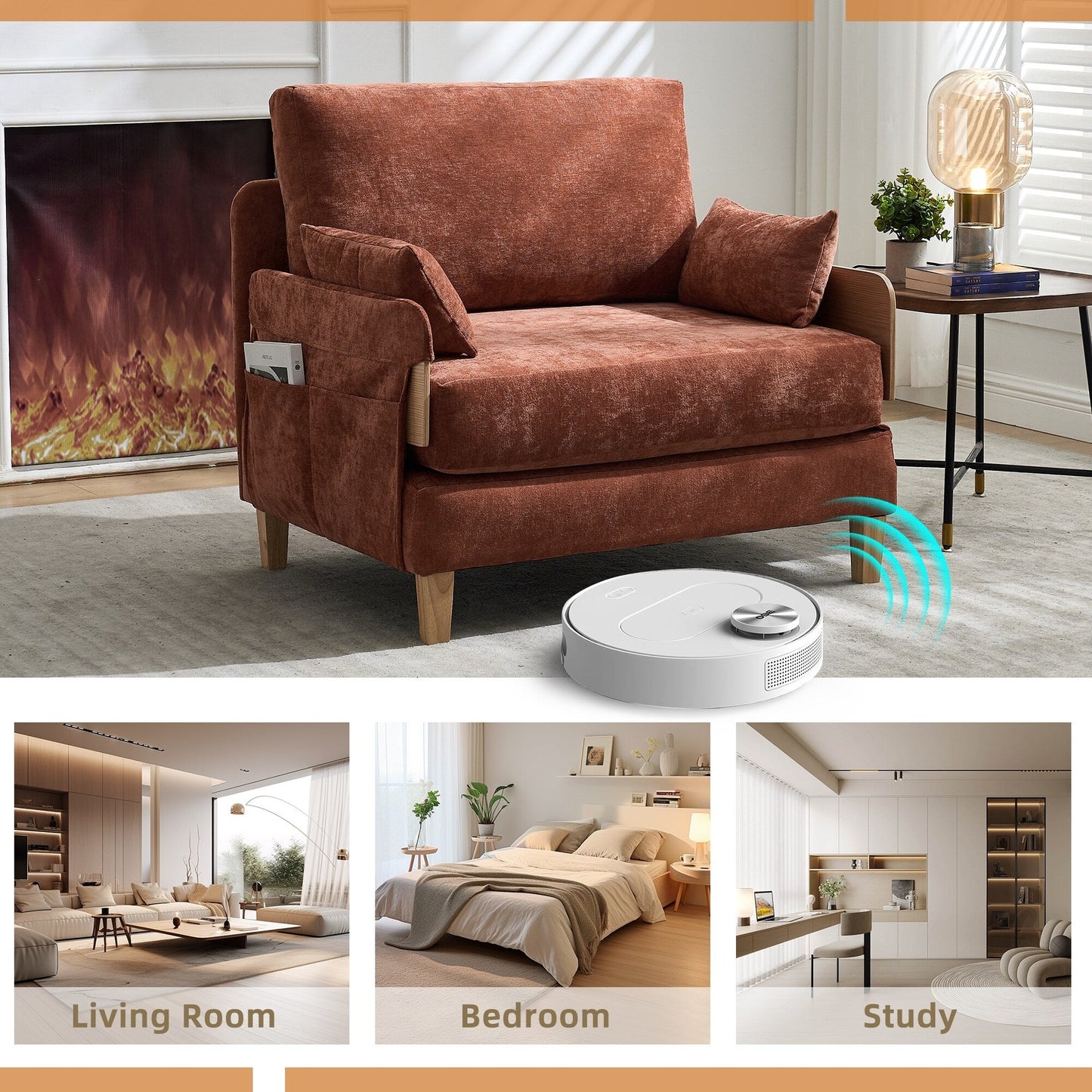 Canapé-lit inclinable pliable 3 en 1 Roomfitters, convertible avec oreillers pour petits espaces, chambre ou bureau