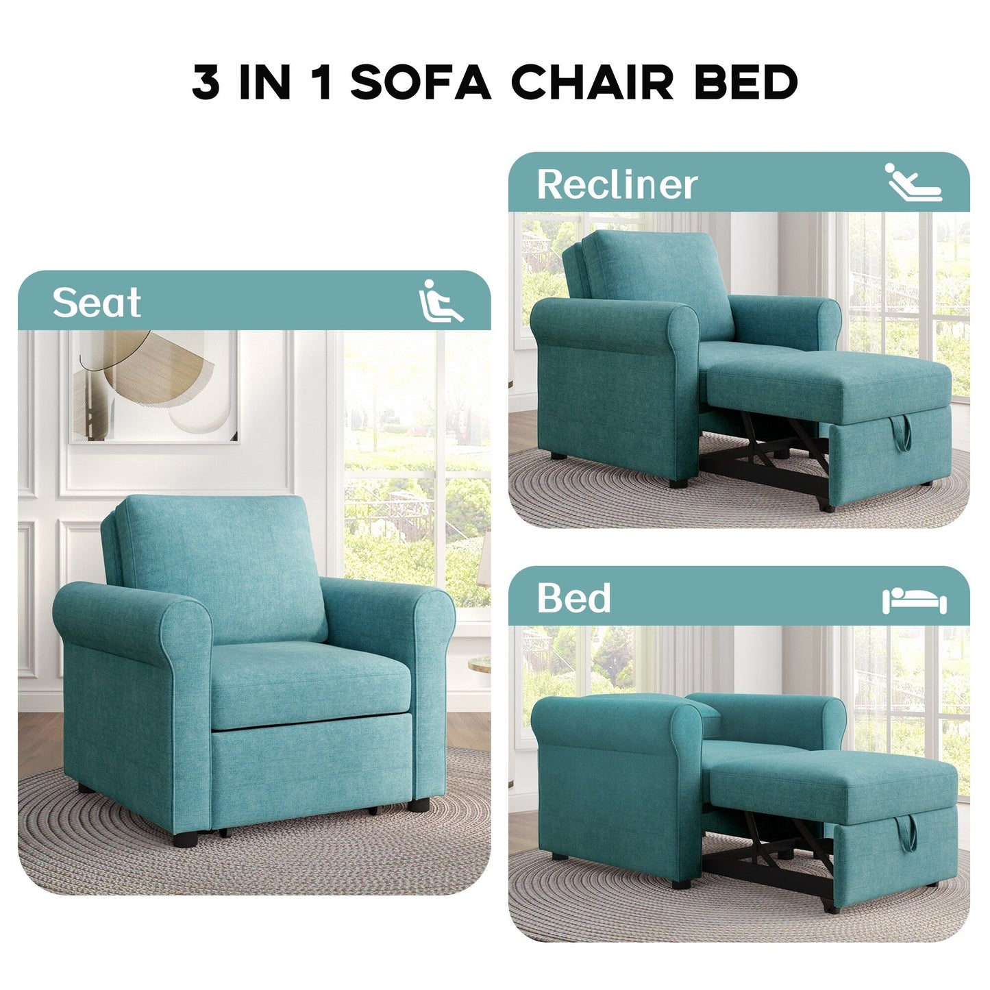 Canapé-lit 3 en 1 Roomfitters, fauteuil convertible, dossier réglable, transformable en canapé, chaise longue