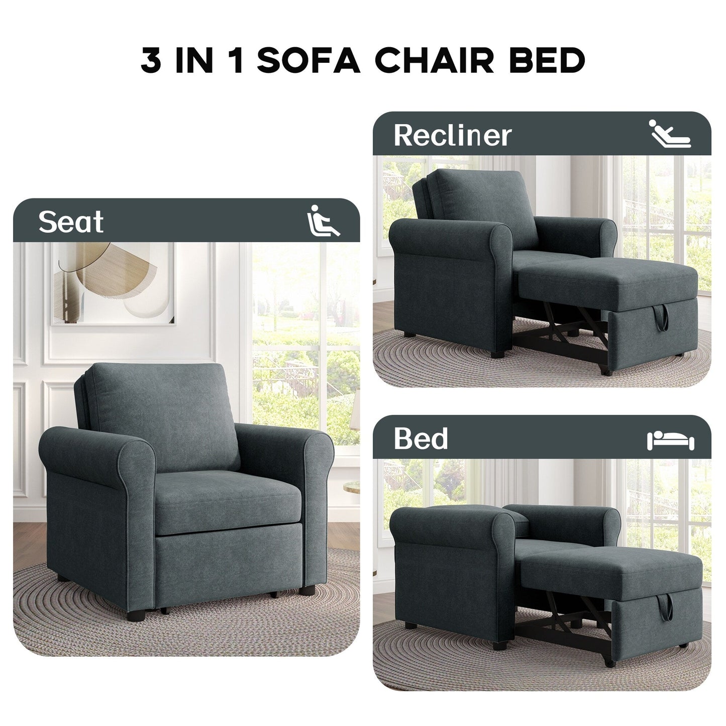 Canapé-lit 3 en 1 Roomfitters, fauteuil convertible, dossier réglable, transformable en canapé, chaise longue