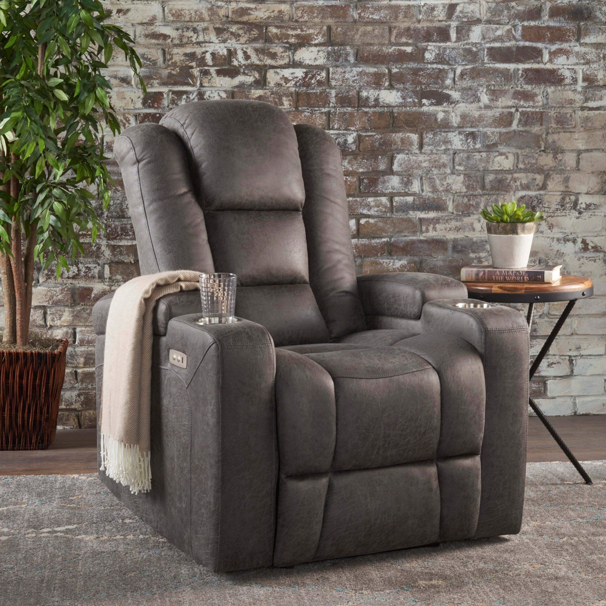 Fauteuil inclinable standard électrique Roomfitters 33 avec rangement pour accoudoirs et port USB, ardoise