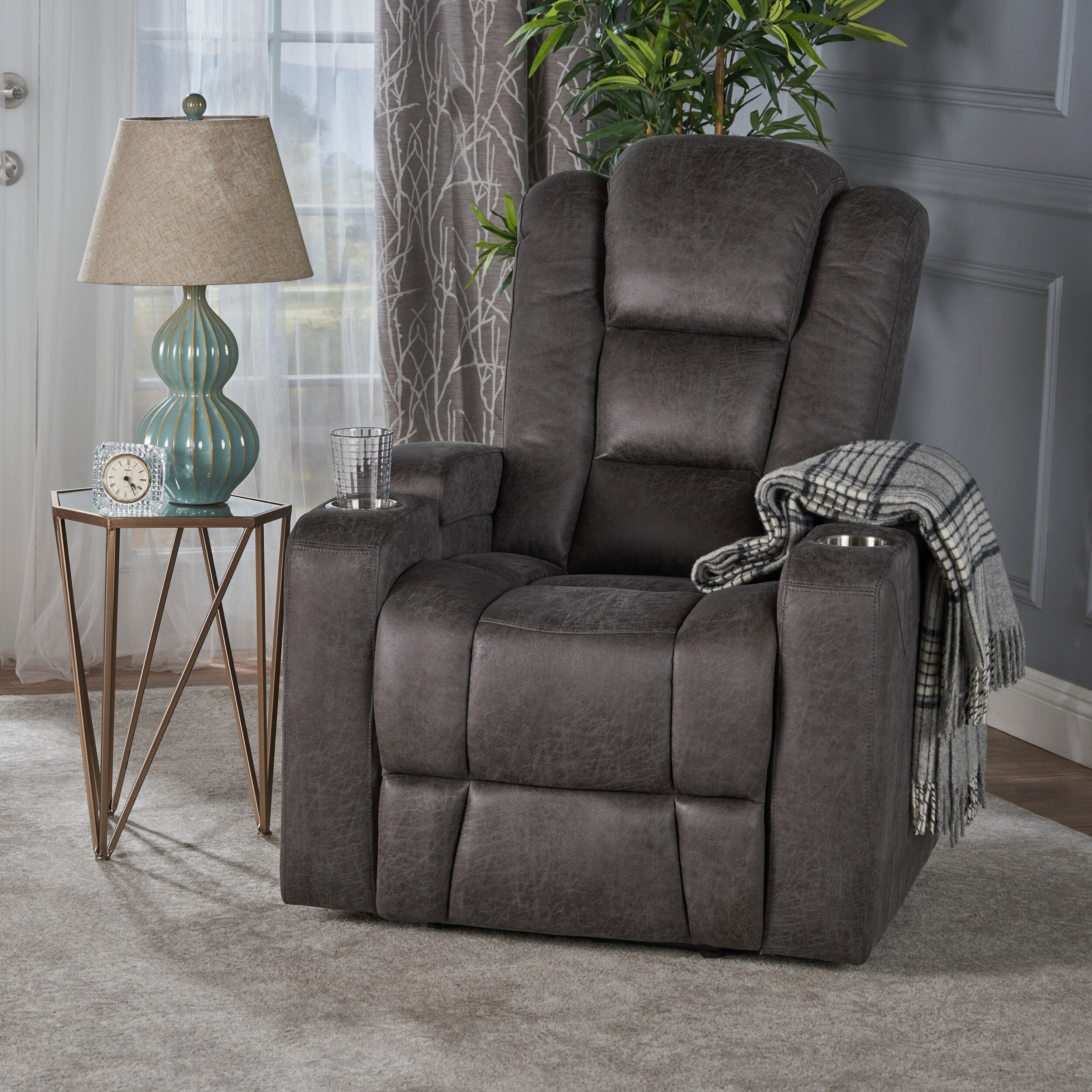 Fauteuil inclinable standard électrique Roomfitters 33 avec rangement pour accoudoirs et port USB, ardoise