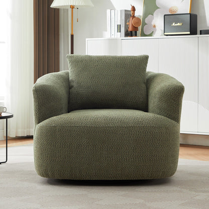 Roomfitters Fauteuil pivotant rembourré en chenille à 360° avec coussin décoratif pour salon, chambre, bureau, hôtel