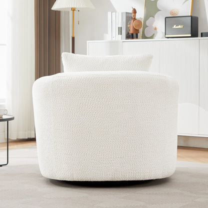 Roomfitters Fauteuil pivotant rembourré en chenille à 360° avec coussin décoratif pour salon, chambre, bureau, hôtel