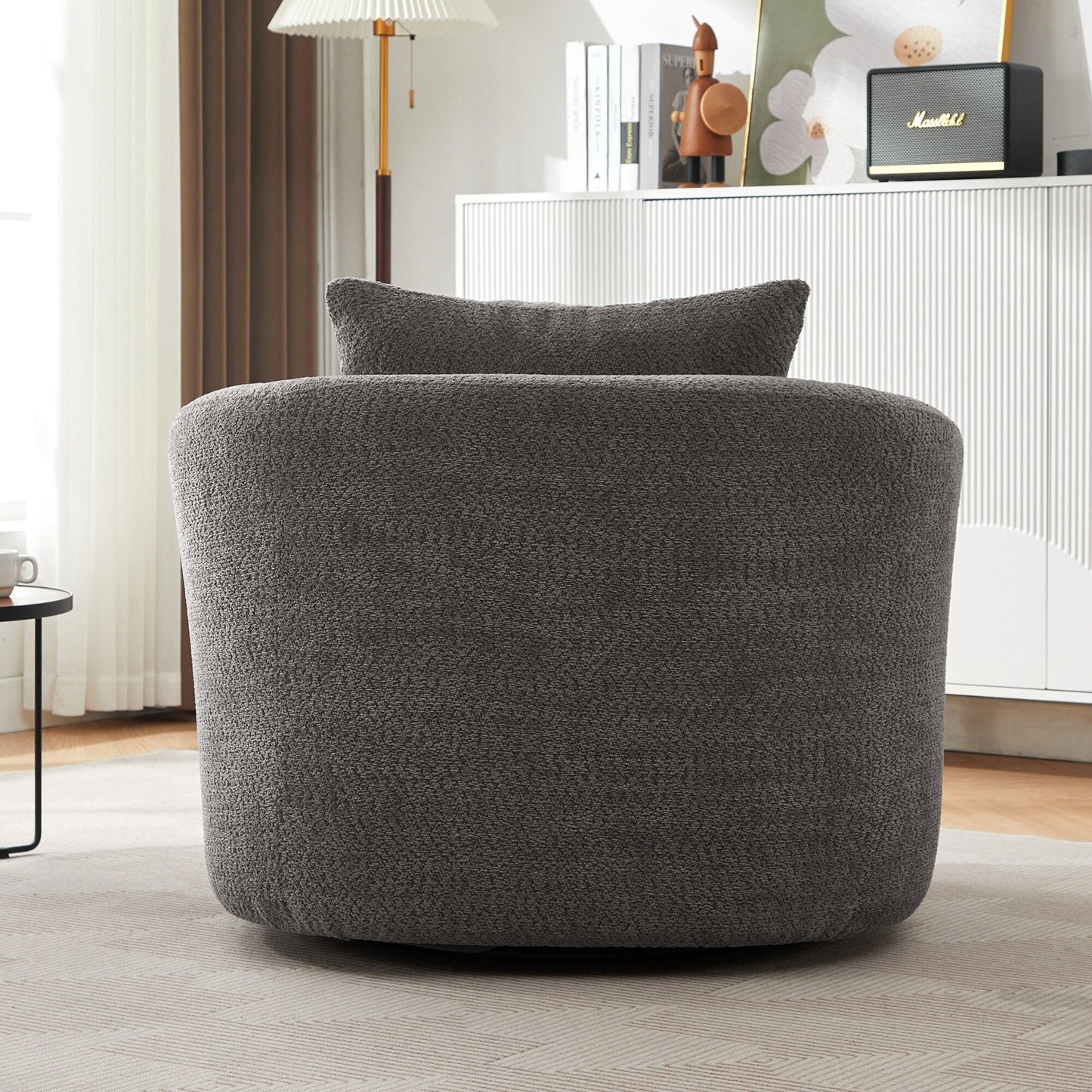 Roomfitters Fauteuil pivotant rembourré en chenille à 360° avec coussin décoratif pour salon, chambre, bureau, hôtel