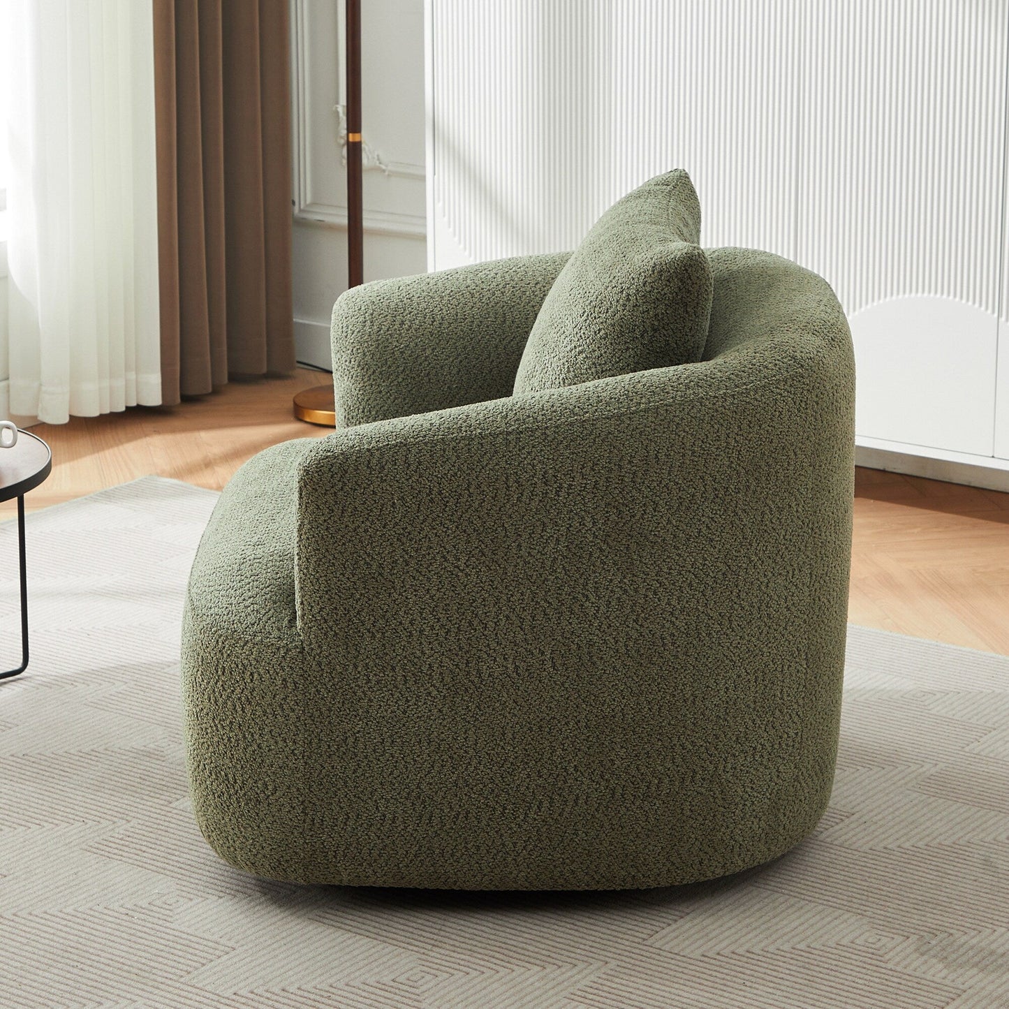 Roomfitters Fauteuil pivotant rembourré en chenille à 360° avec coussin décoratif pour salon, chambre, bureau, hôtel
