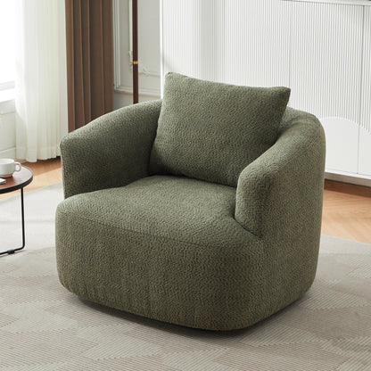 Roomfitters Fauteuil pivotant rembourré en chenille à 360° avec coussin décoratif pour salon, chambre, bureau, hôtel