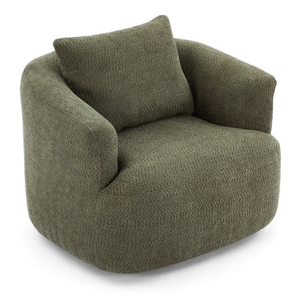 Roomfitters Fauteuil pivotant rembourré en chenille à 360° avec coussin décoratif pour salon, chambre, bureau, hôtel