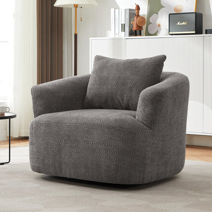 Roomfitters Fauteuil pivotant rembourré en chenille à 360° avec coussin décoratif pour salon, chambre, bureau, hôtel