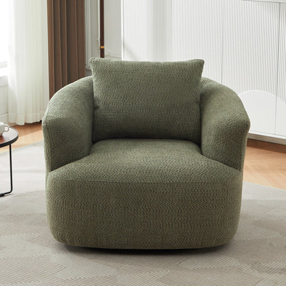 Roomfitters Fauteuil pivotant rembourré en chenille à 360° avec coussin décoratif pour salon, chambre, bureau, hôtel