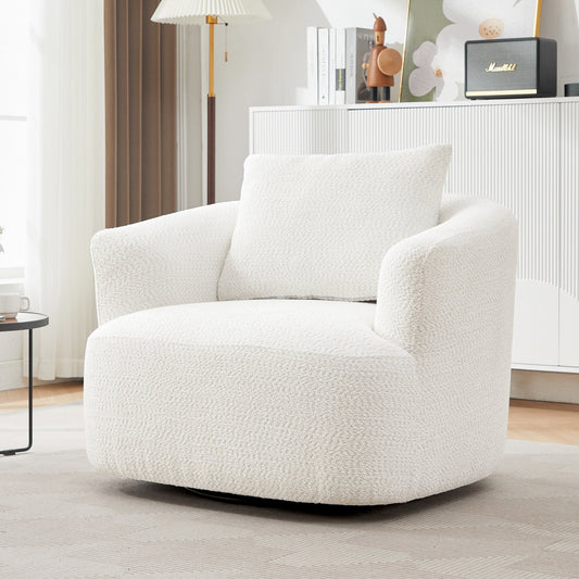 Roomfitters Fauteuil pivotant rembourré en chenille à 360° avec coussin décoratif pour salon, chambre, bureau, hôtel