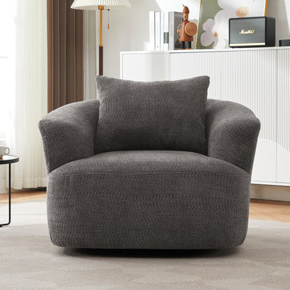 Roomfitters Fauteuil pivotant rembourré en chenille à 360° avec coussin décoratif pour salon, chambre, bureau, hôtel