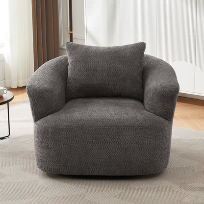 Roomfitters Fauteuil pivotant rembourré en chenille à 360° avec coussin décoratif pour salon, chambre, bureau, hôtel
