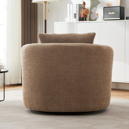 Roomfitters Fauteuil pivotant rembourré en chenille à 360° avec coussin décoratif pour salon, chambre, bureau, hôtel