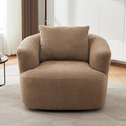 Roomfitters Fauteuil pivotant rembourré en chenille à 360° avec coussin décoratif pour salon, chambre, bureau, hôtel