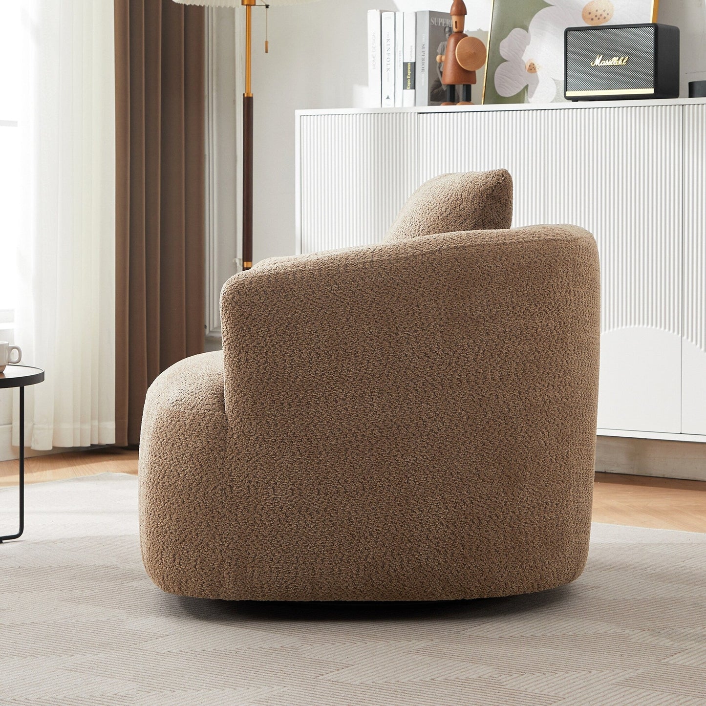 Roomfitters Fauteuil pivotant rembourré en chenille à 360° avec coussin décoratif pour salon, chambre, bureau, hôtel