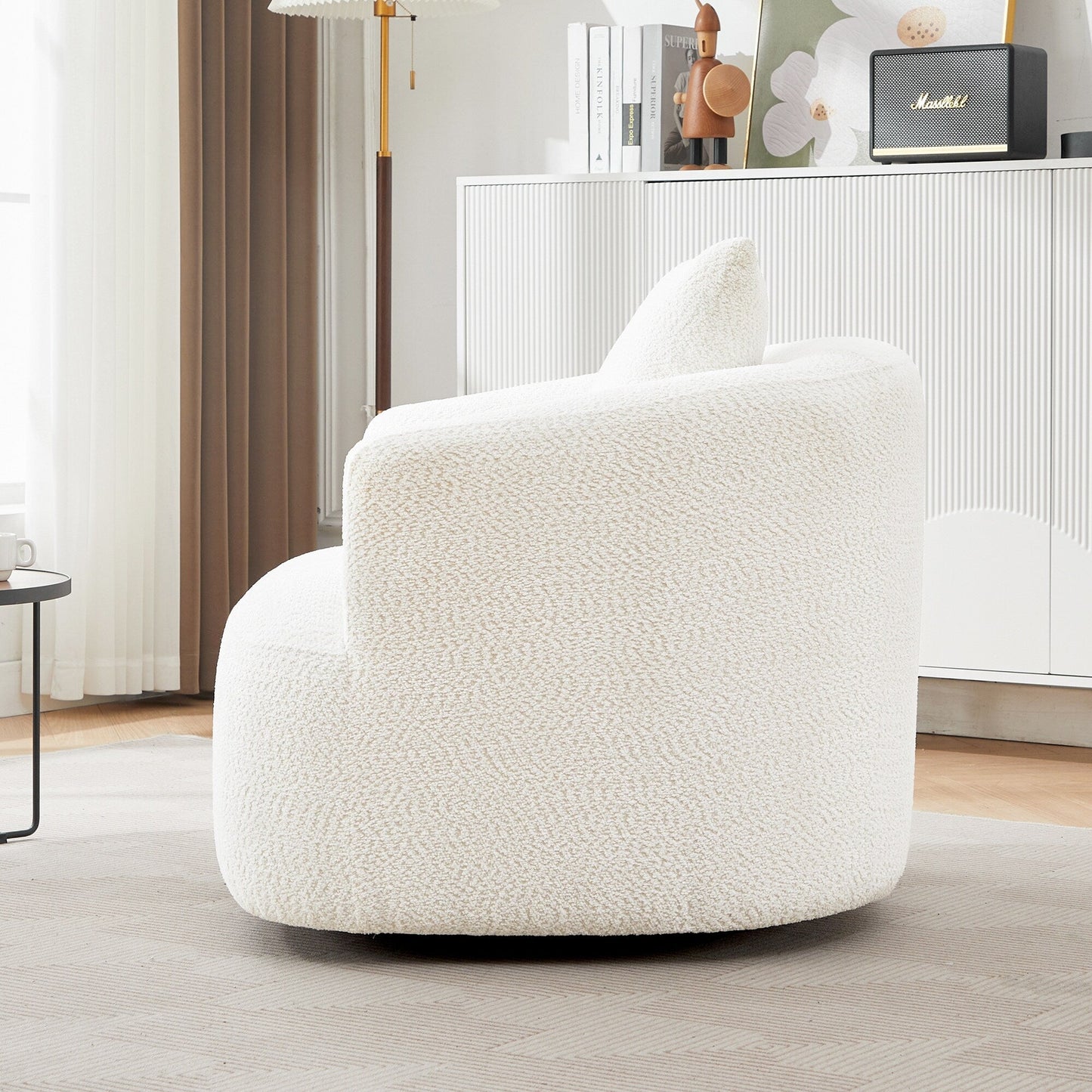 Roomfitters Fauteuil pivotant rembourré en chenille à 360° avec coussin décoratif pour salon, chambre, bureau, hôtel