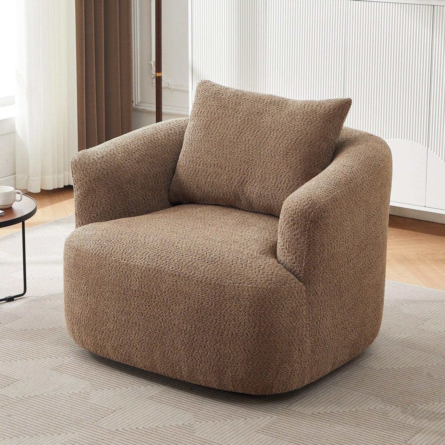Roomfitters Fauteuil pivotant rembourré en chenille à 360° avec coussin décoratif pour salon, chambre, bureau, hôtel