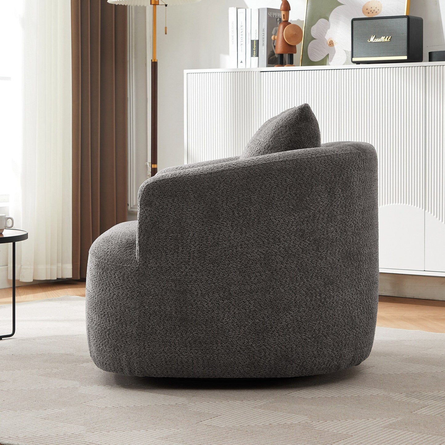 Roomfitters Fauteuil pivotant rembourré en chenille à 360° avec coussin décoratif pour salon, chambre, bureau, hôtel