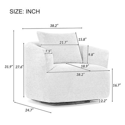 Roomfitters Fauteuil pivotant rembourré en chenille à 360° avec coussin décoratif pour salon, chambre, bureau, hôtel
