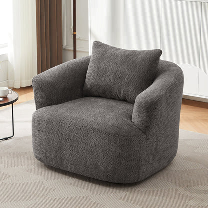 Roomfitters Fauteuil pivotant rembourré en chenille à 360° avec coussin décoratif pour salon, chambre, bureau, hôtel