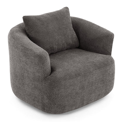 Roomfitters Fauteuil pivotant rembourré en chenille à 360° avec coussin décoratif pour salon, chambre, bureau, hôtel