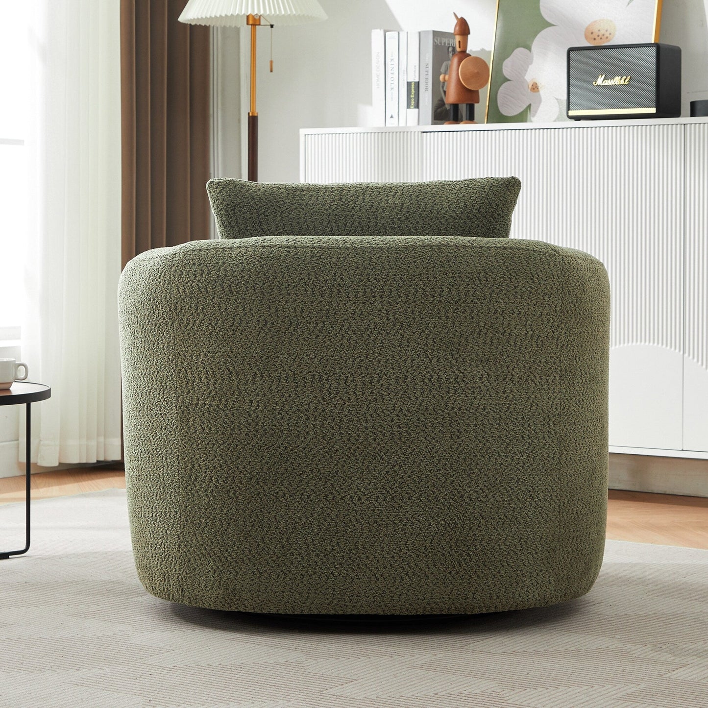 Roomfitters Fauteuil pivotant rembourré en chenille à 360° avec coussin décoratif pour salon, chambre, bureau, hôtel